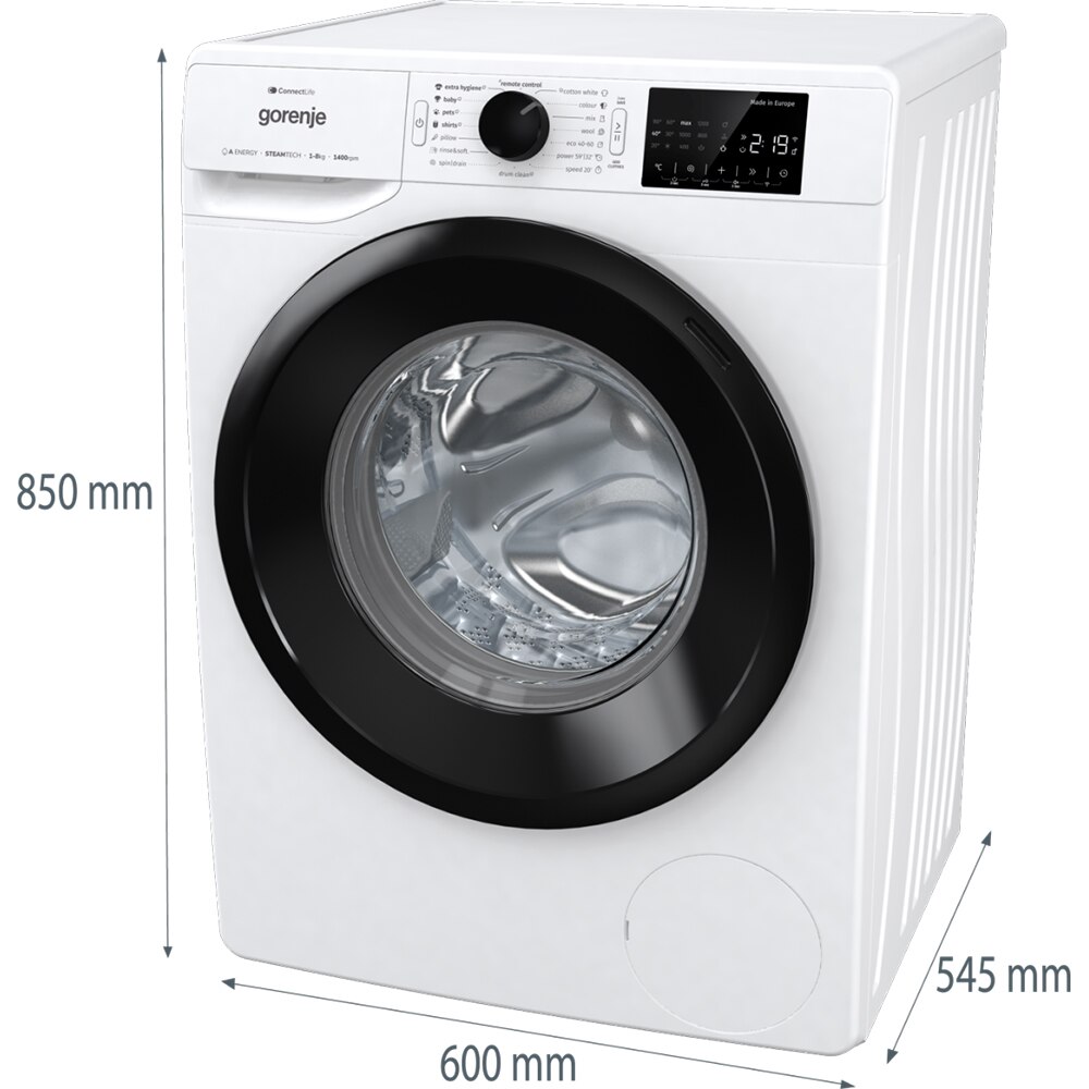 Masina de spalat rufe frontala GORENJE WPNEI84A1SWIFI, SteamTech, 8 kg, 1400rpm, Clasa A, Wi-Fi, alb