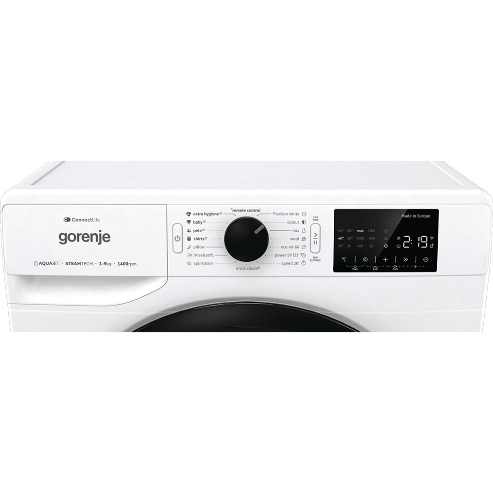 Masina de spalat rufe frontala GORENJE WPNEI94A1SWIFI, SteamTech, 9 kg, 1400rpm, Clasa A, Wi-Fi, alb