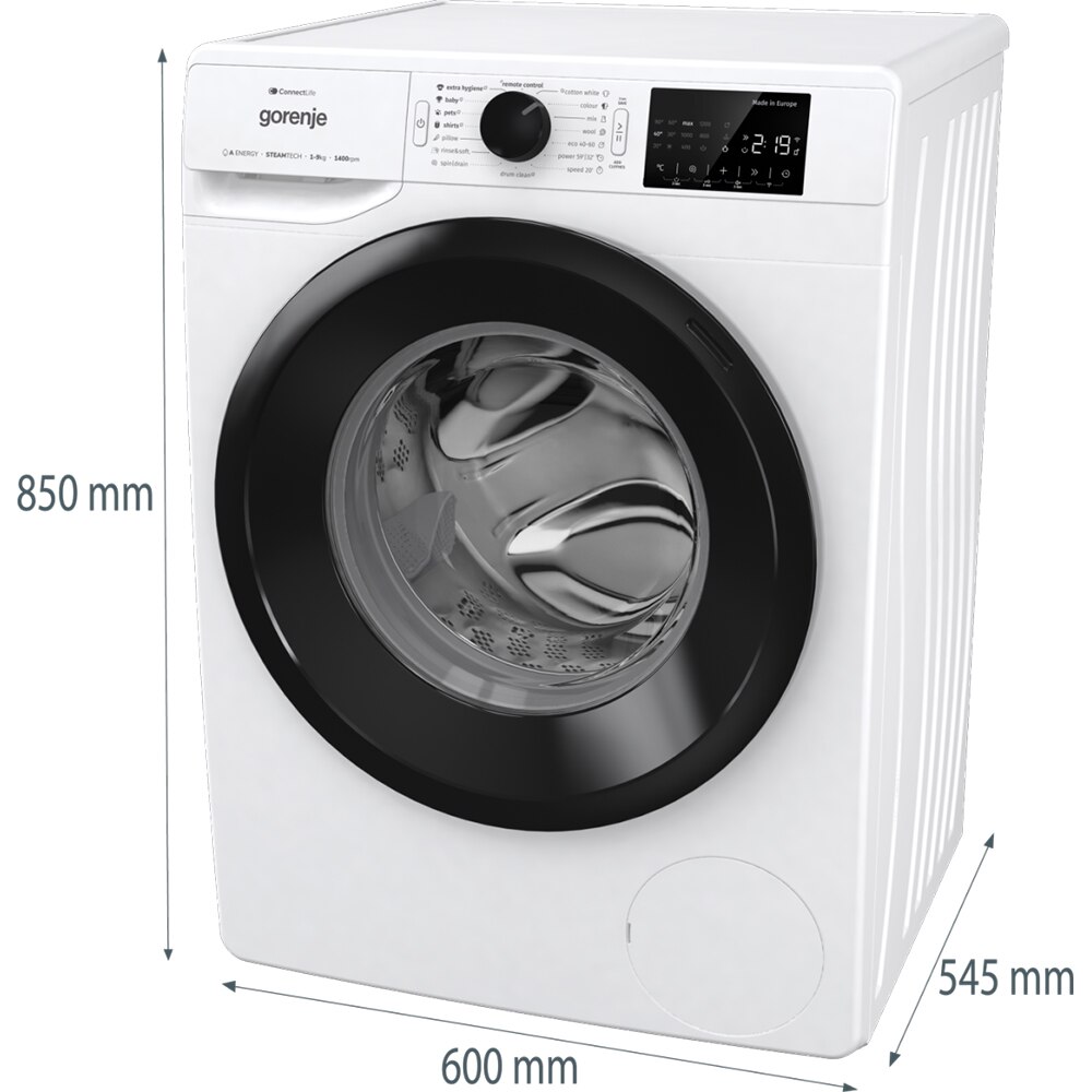 Masina de spalat rufe frontala GORENJE WPNEI94A1SWIFI, SteamTech, 9 kg, 1400rpm, Clasa A, Wi-Fi, alb