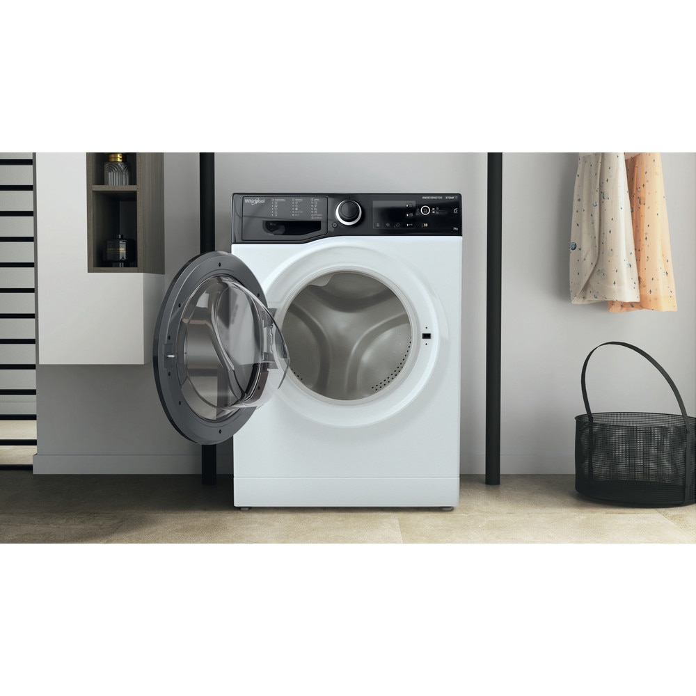 Masina de spalat rufe frontala slim WHIRLPOOL WRSB 7259 D EU, 6th Sense, Steam, 7 kg, 1200rpm, Clasa B, alb