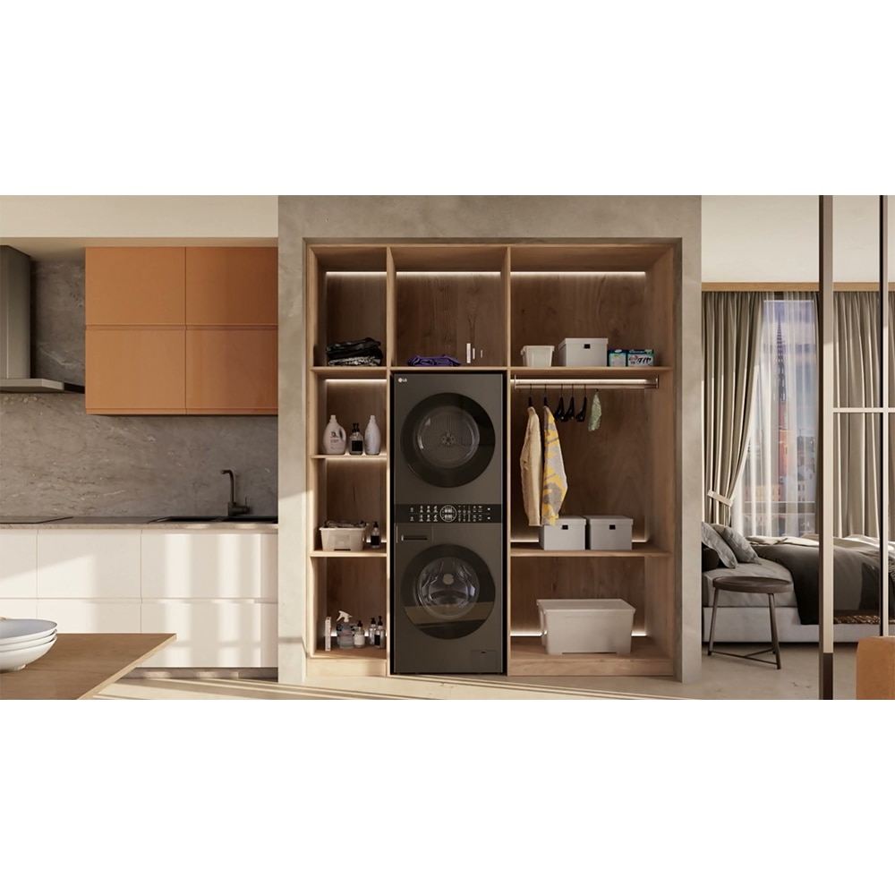 Masina de spalat rufe frontala cu uscator LG WashTower WT1210BBF, Steam, 12/10 kg, 1400 rpm, Clasa A/C, Wi-Fi, negru