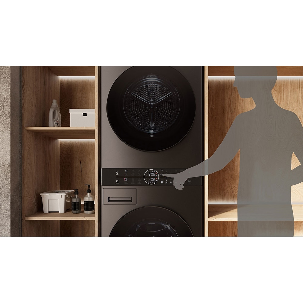 Masina de spalat rufe frontala cu uscator LG WashTower WT1210BBF, Steam, 12/10 kg, 1400 rpm, Clasa A/C, Wi-Fi, negru