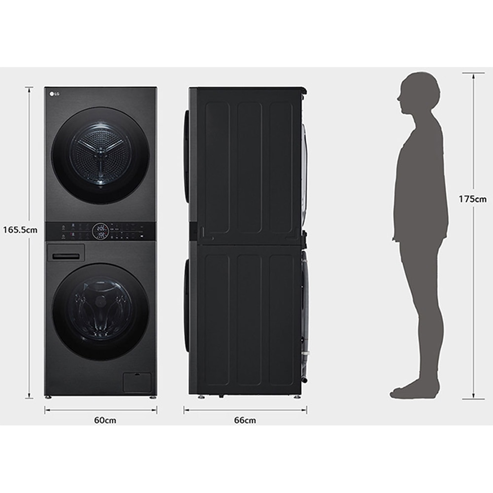 Masina de spalat rufe frontala cu uscator LG WashTower WT1210BBF, Steam, 12/10 kg, 1400 rpm, Clasa A/C, Wi-Fi, negru