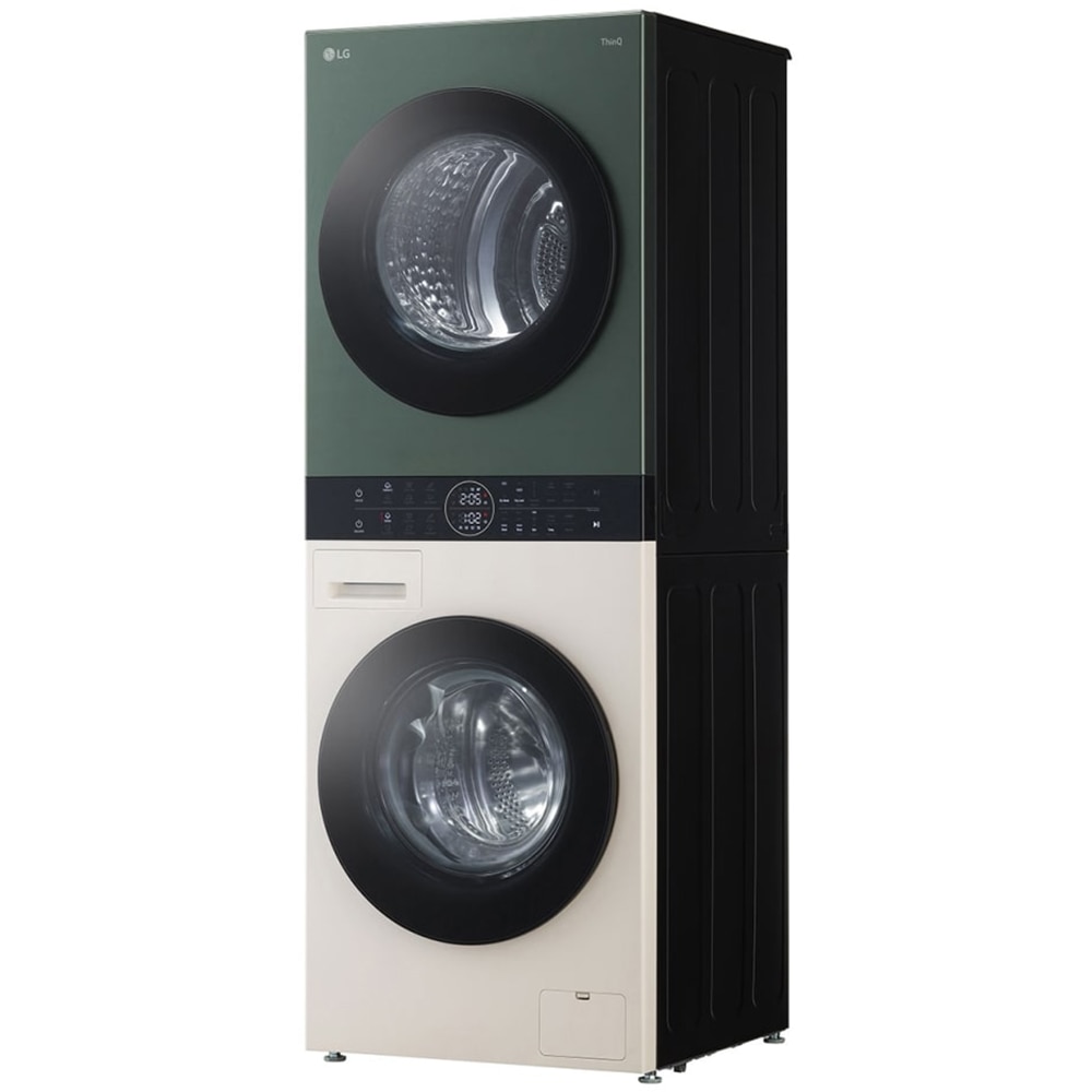 Masina de spalat rufe frontala cu uscator LG WashTower WT1210EGF, Steam, 12/10 kg, 1400 rpm, Clasa A/C, Wi-Fi, bej-verde
