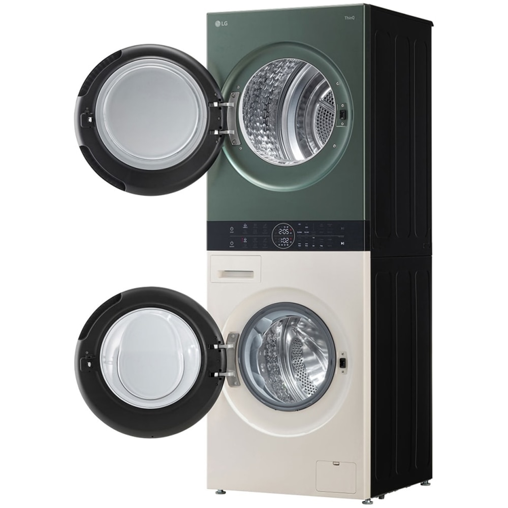 Masina de spalat rufe frontala cu uscator LG WashTower WT1210EGF, Steam, 12/10 kg, 1400 rpm, Clasa A/C, Wi-Fi, bej-verde