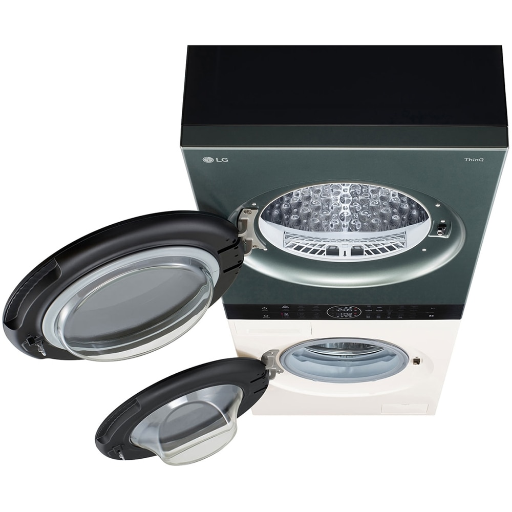 Masina de spalat rufe frontala cu uscator LG WashTower WT1210EGF, Steam, 12/10 kg, 1400 rpm, Clasa A/C, Wi-Fi, bej-verde