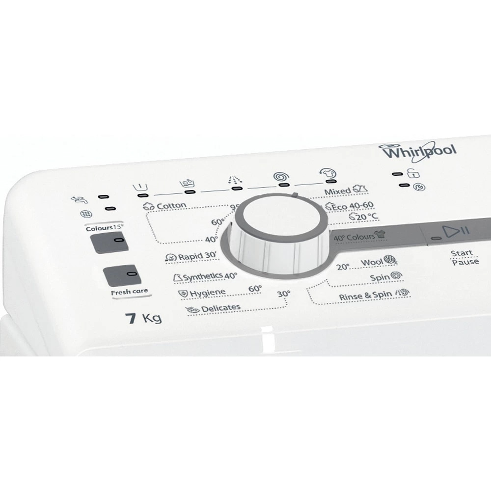 Masina de spalat rufe verticala WHIRLPOOL TDLR 7220SS EU/N, 6th Sense, 7 kg, 1200rpm, Clasa E, alb