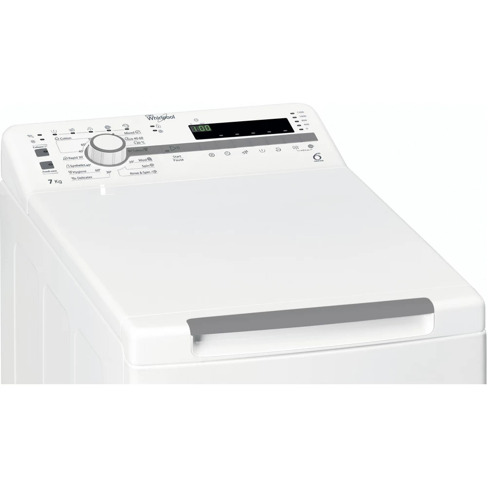 Masina de spalat rufe verticala WHIRLPOOL TDLR 7220SS EU/N, 6th Sense, 7 kg, 1200rpm, Clasa E, alb