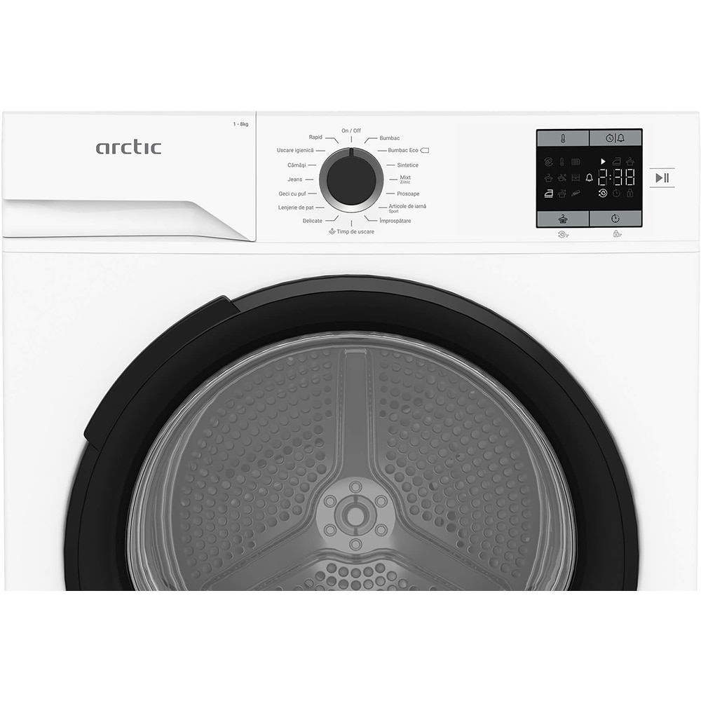 Uscator de rufe ARCTIC A2T18239W, Pompa de caldura, 8 kg, 15 programe, Clasa D, alb