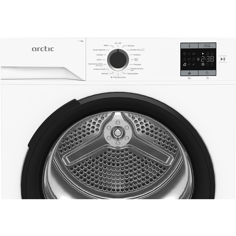 Uscator de rufe ARCTIC A2T19239W, Pompa de caldura, 9 kg, 15 programe, Clasa D, alb