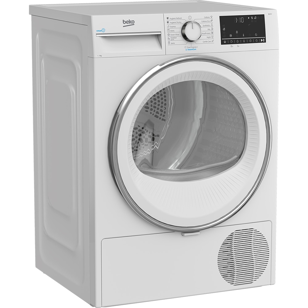Uscator de rufe BEKO B3T41242, SteamCure, Pompa de caldura, 7 kg, 15 programe, Clasa C, alb