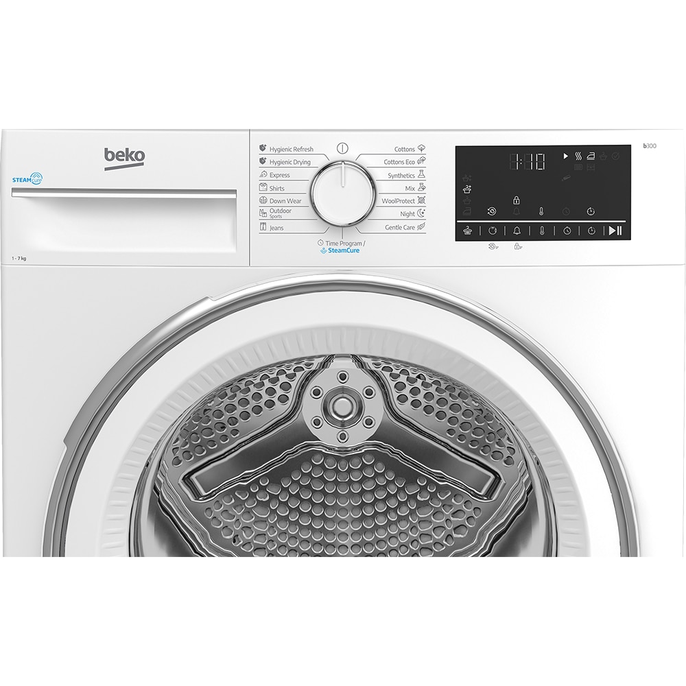 Uscator de rufe BEKO B3T41242, SteamCure, Pompa de caldura, 7 kg, 15 programe, Clasa C, alb
