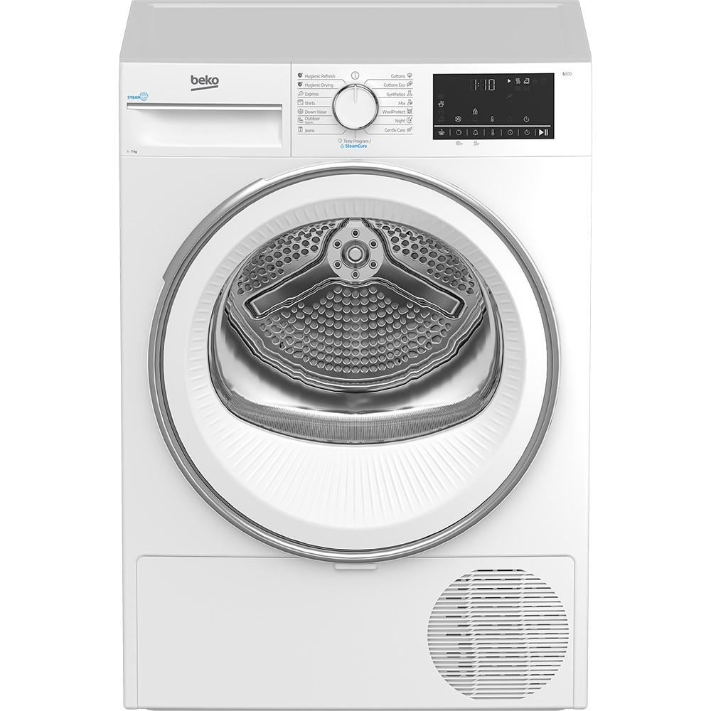 Uscator de rufe BEKO B3T41242, SteamCure, Pompa de caldura, 7 kg, 15 programe, Clasa C, alb