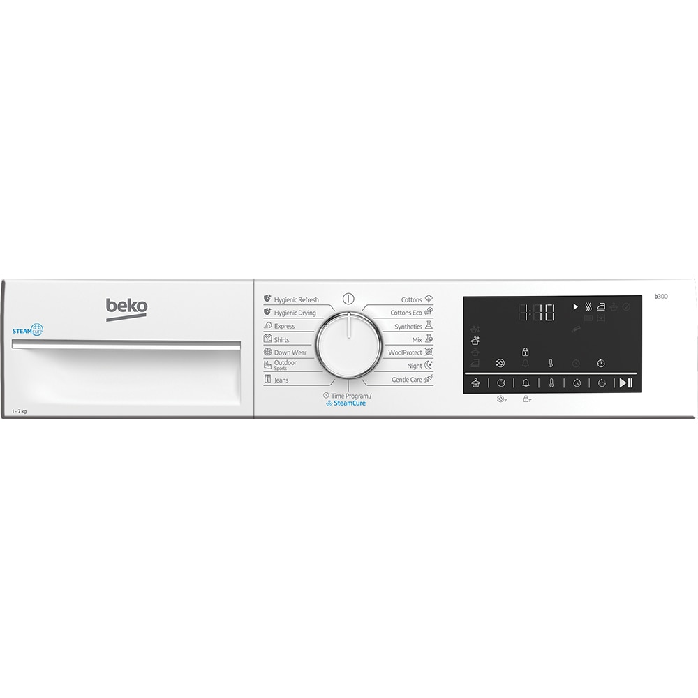 Uscator de rufe BEKO B3T41242, SteamCure, Pompa de caldura, 7 kg, 15 programe, Clasa C, alb