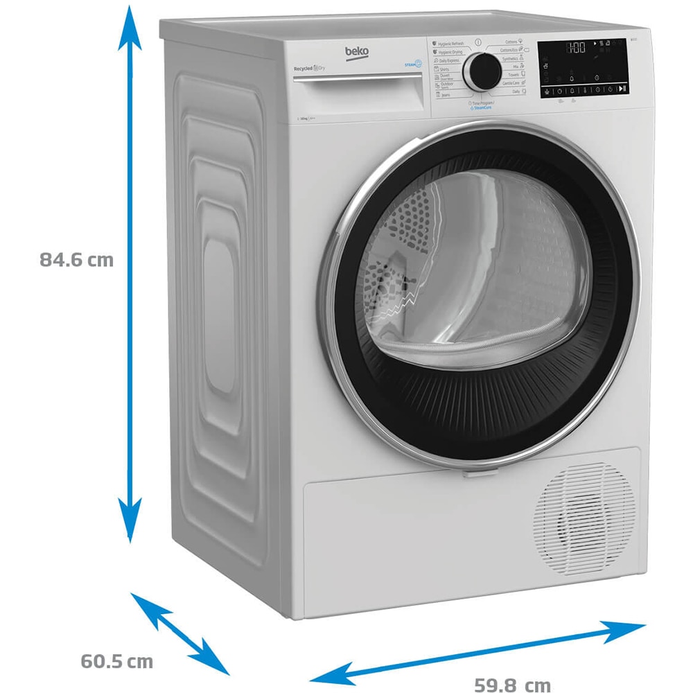 Uscator de rufe BEKO B3T60230, Pompa de caldura, 10 kg, 15 programe, Clasa E, alb