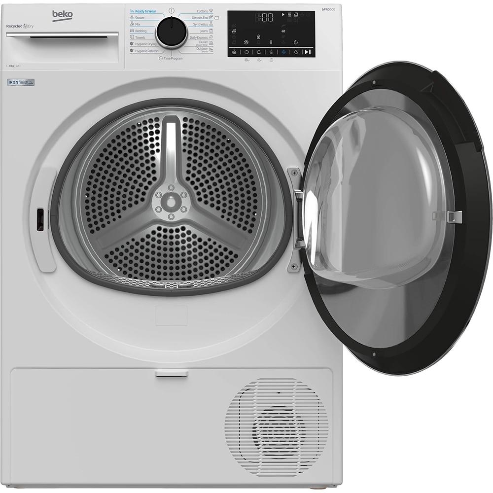 Uscator de rufe BEKO B5T68233, Pompa de caldura, 8kg, 15 programe, Clasa E, alb