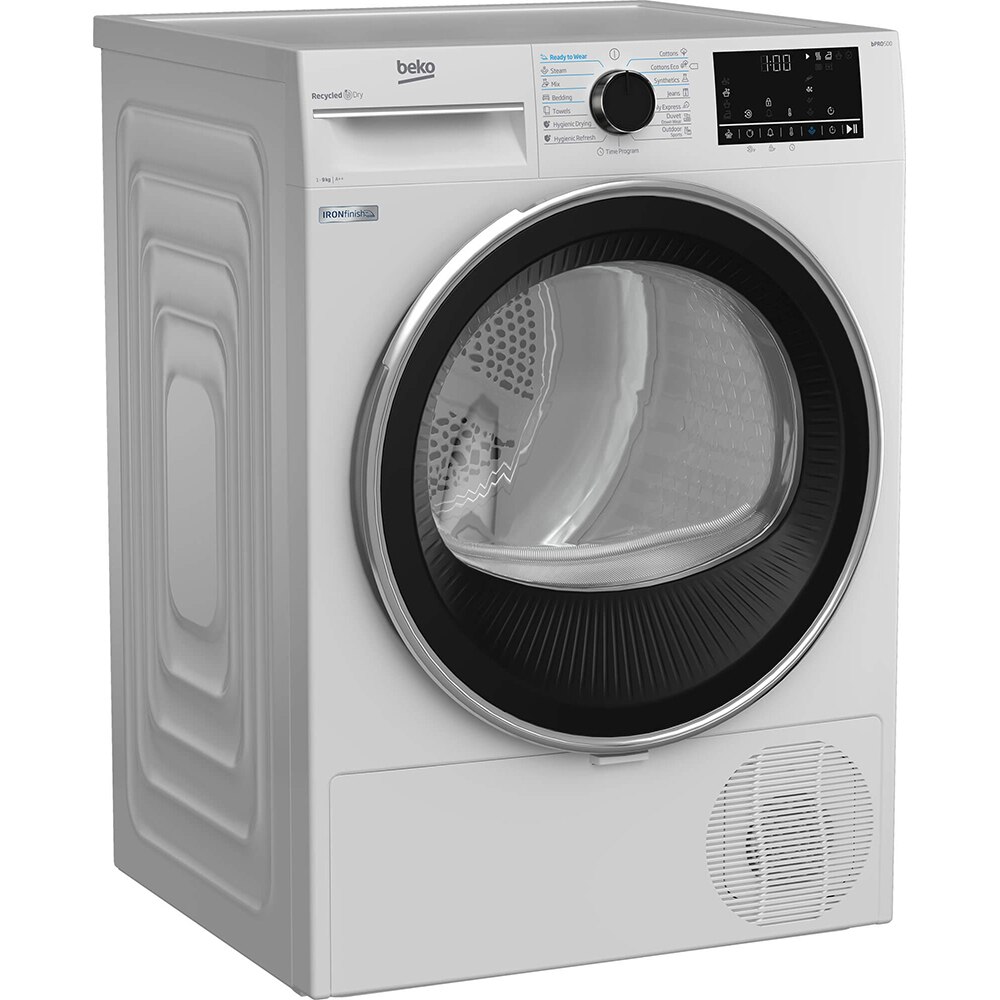 Uscator de rufe BEKO B5T69233, Pompa de caldura, 9kg, 15 programe, Clasa E, alb