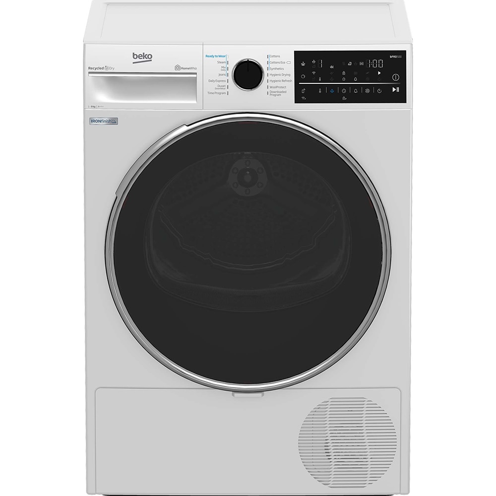 Uscator de rufe BEKO B5T89243W, HomeWhiz, Pompa de caldura, 9 kg, 14 programe, Clasa C, alb