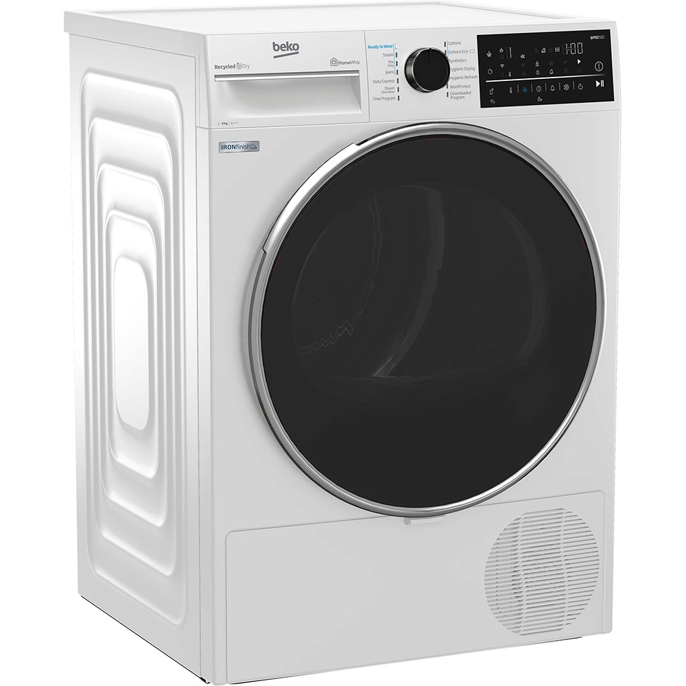 Uscator de rufe BEKO B5T89243W, HomeWhiz, Pompa de caldura, 9 kg, 14 programe, Clasa C, alb