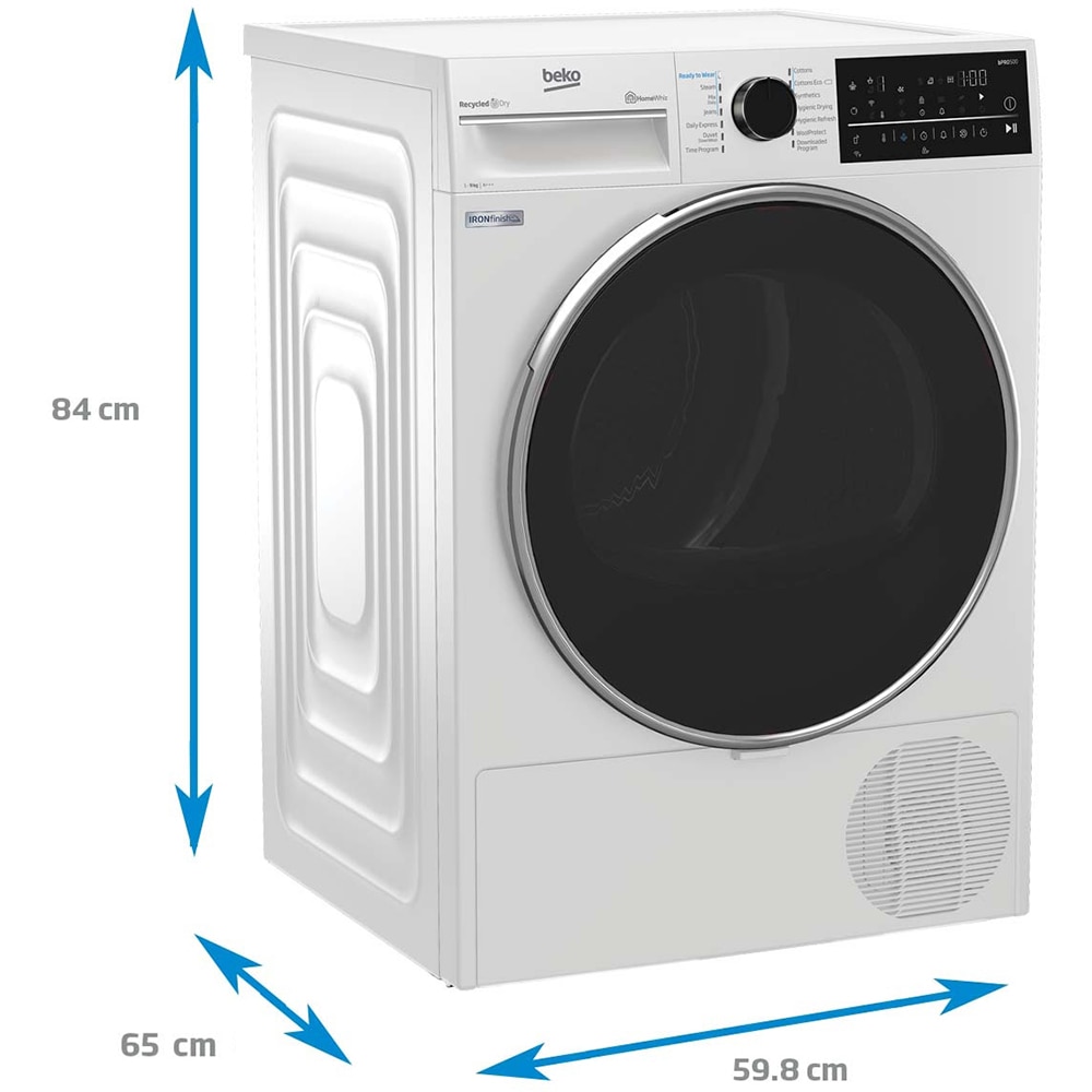 Uscator de rufe BEKO B5T89243W, HomeWhiz, Pompa de caldura, 9 kg, 14 programe, Clasa C, alb