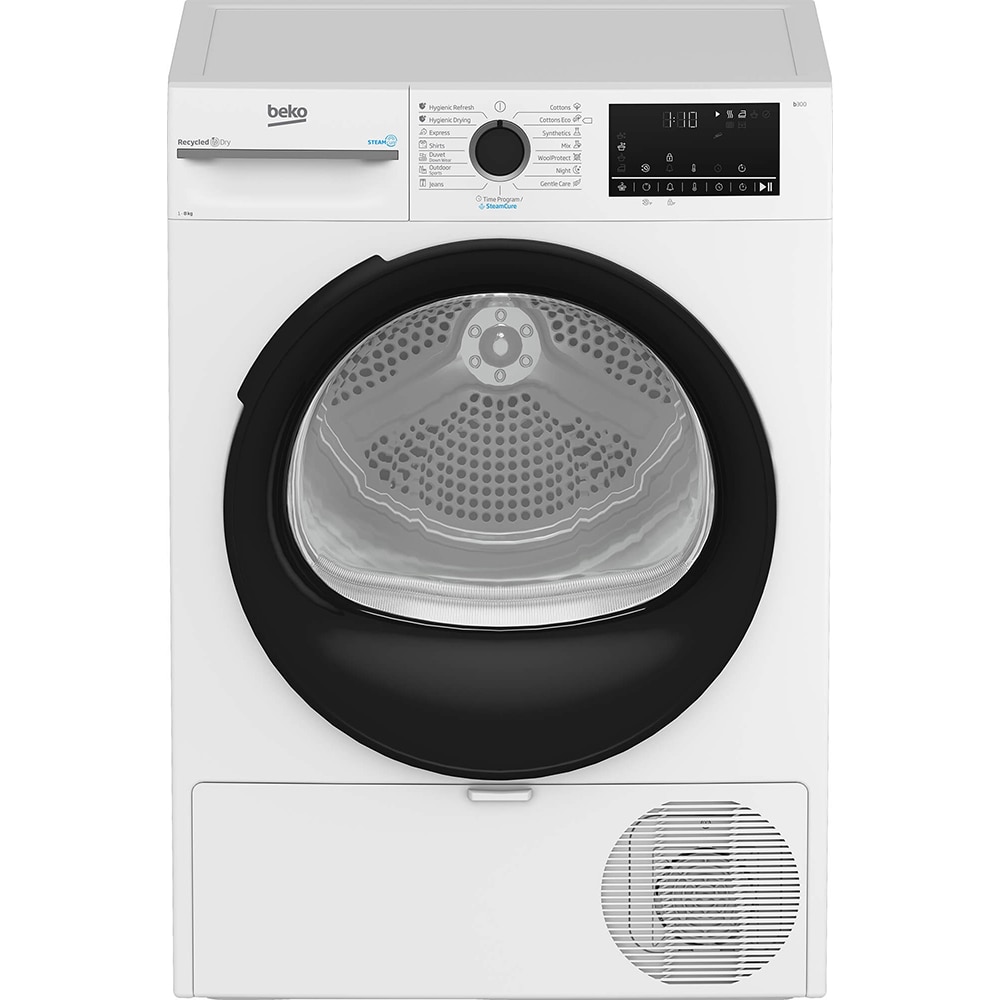 Uscator de rufe BEKO BM3T48249W, SteamCure, Pompa de caldura, 8 kg, 15 programe, Clasa C, alb