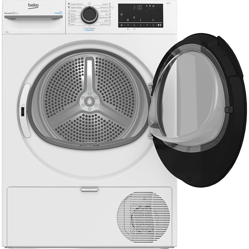 Uscator de rufe BEKO BM3T48249W, SteamCure, Pompa de caldura, 8 kg, 15 programe, Clasa C, alb