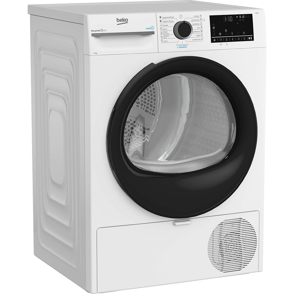 Uscator de rufe BEKO BM3T48249W, SteamCure, Pompa de caldura, 8 kg, 15 programe, Clasa C, alb