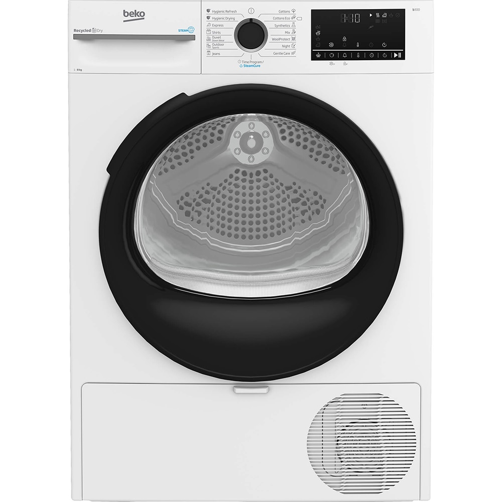 Uscator de rufe BEKO BM3T48249W, SteamCure, Pompa de caldura, 8 kg, 15 programe, Clasa C, alb