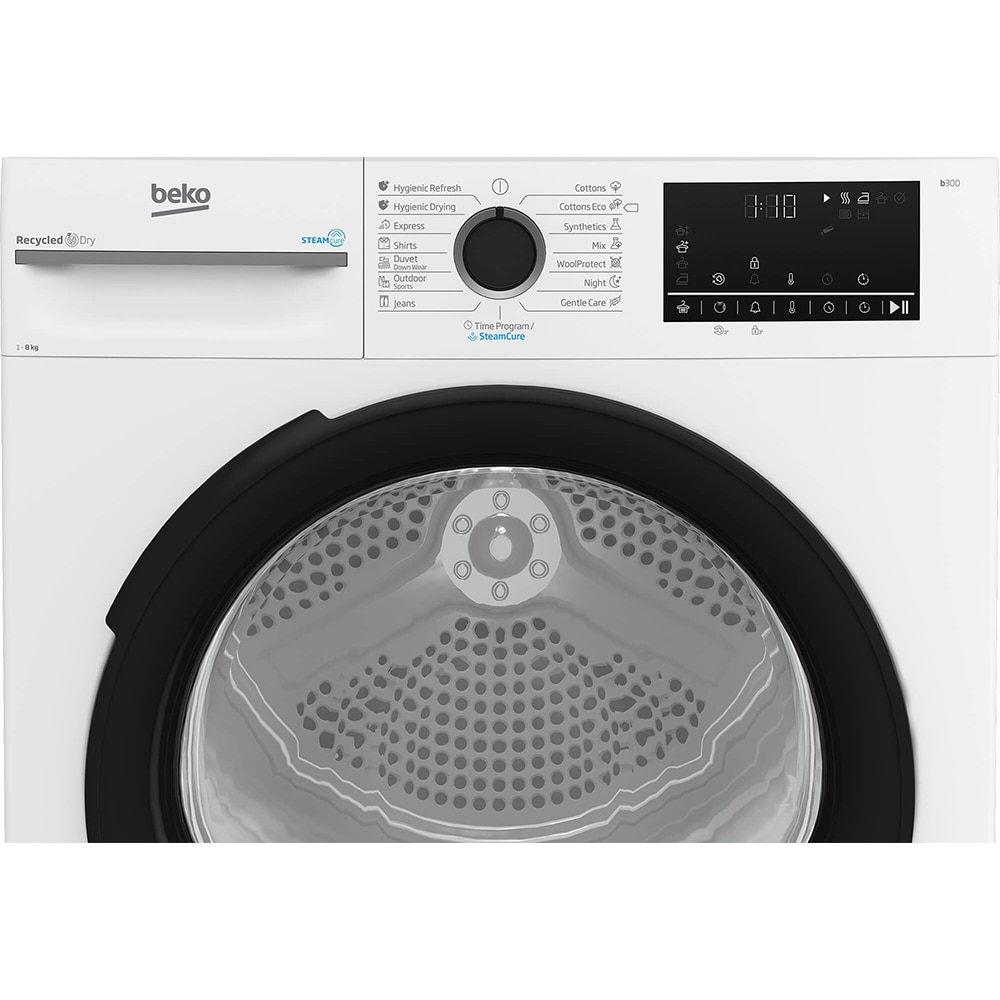 Uscator de rufe BEKO BM3T48249W, SteamCure, Pompa de caldura, 8 kg, 15 programe, Clasa C, alb