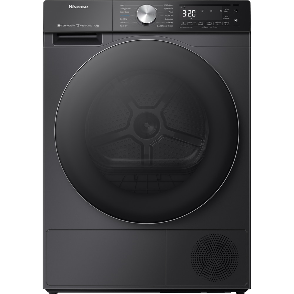 Uscator de rufe HISENSE DH5S102BB, Pompa de caldura, 10 kg, 17 programe, Clasa C, Wi-Fi, negru