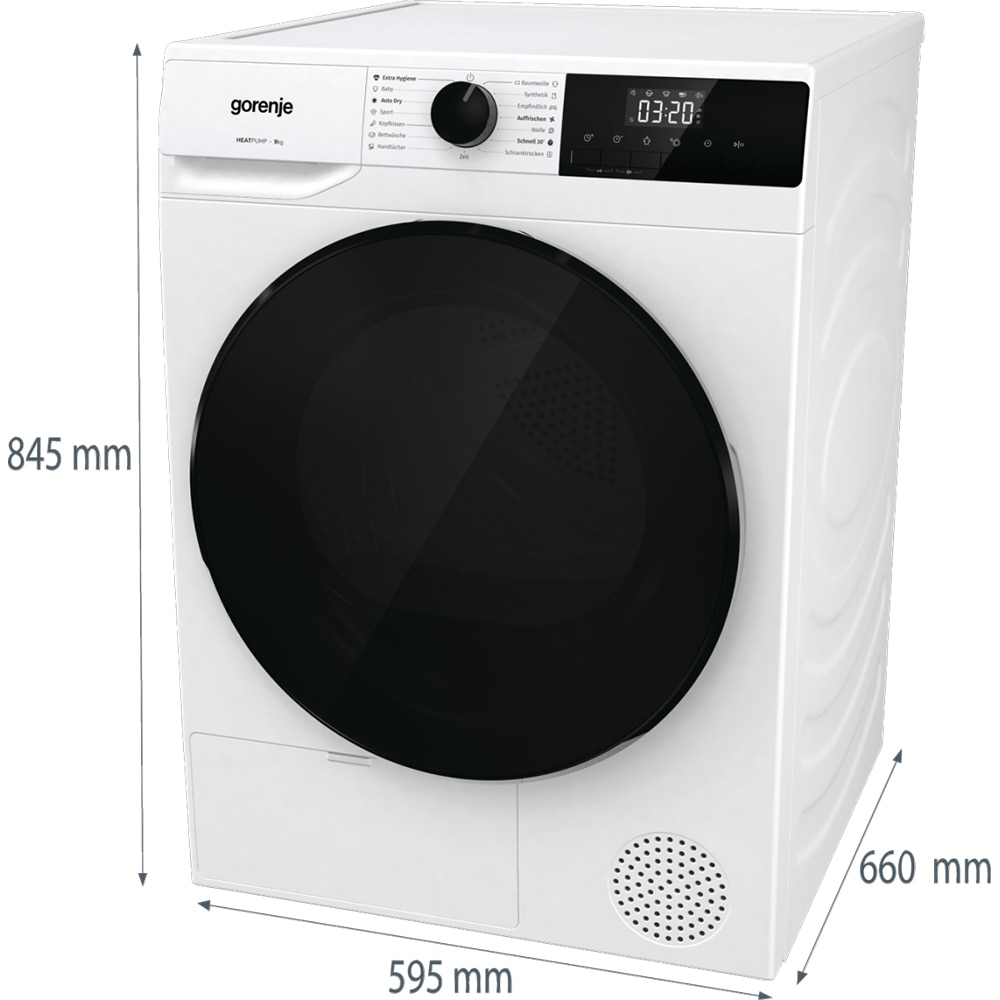 Uscator de rufe GORENJE DHNA92, Pompa de caldura, 9 kg, 15 programe, Clasa D, alb