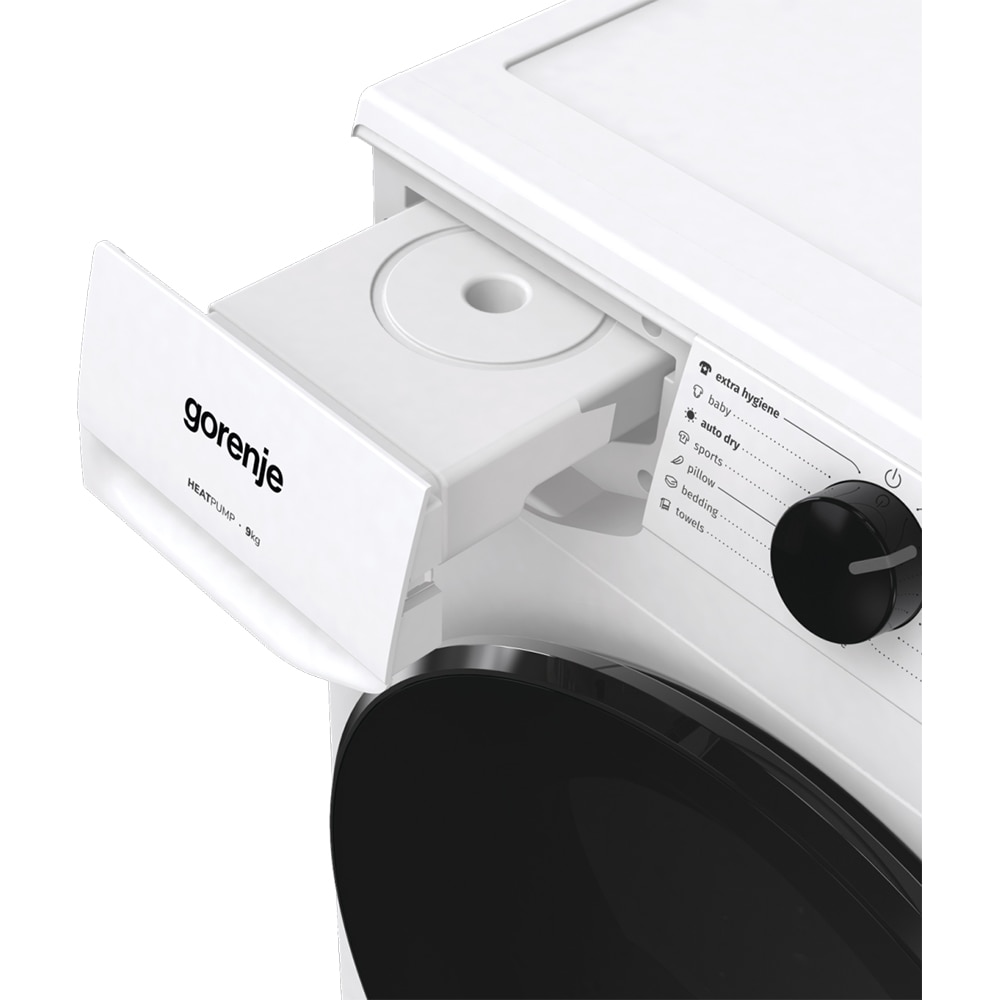 Uscator de rufe GORENJE DHNA93, Pompa de caldura, 9 kg, 15 programe, Clasa C, alb