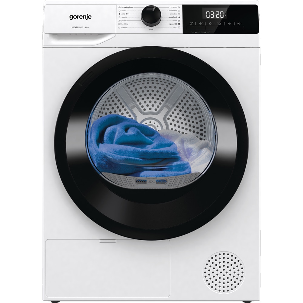 Uscator de rufe GORENJE DHNE82, Pompa de caldura, 8 kg, 15 programe, Clasa D, alb