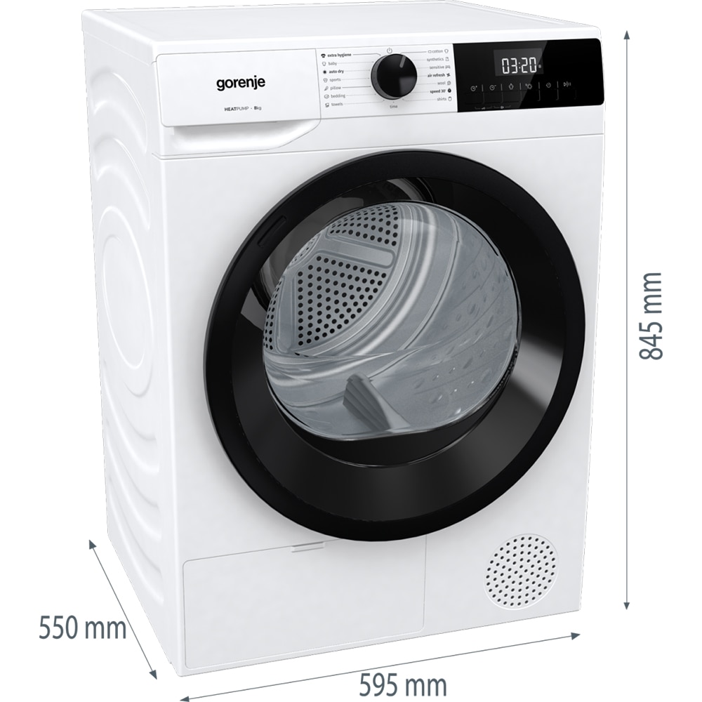 Uscator de rufe GORENJE DHNE83, Pompa de caldura, 8 kg, 15 programe, Clasa C, alb