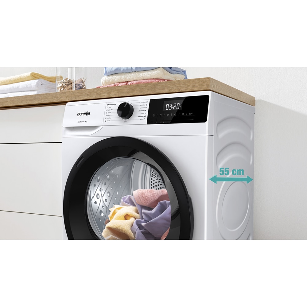 Uscator de rufe GORENJE DHNE83, Pompa de caldura, 8 kg, 15 programe, Clasa C, alb