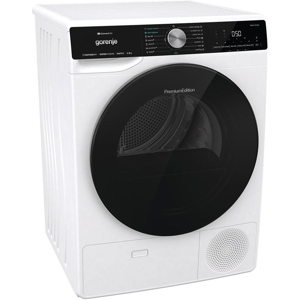 Uscator de rufe GORENJE DNS93, Pompa de caldura, 9 kg, 15 programe, Clasa C, Wi-Fi, alb