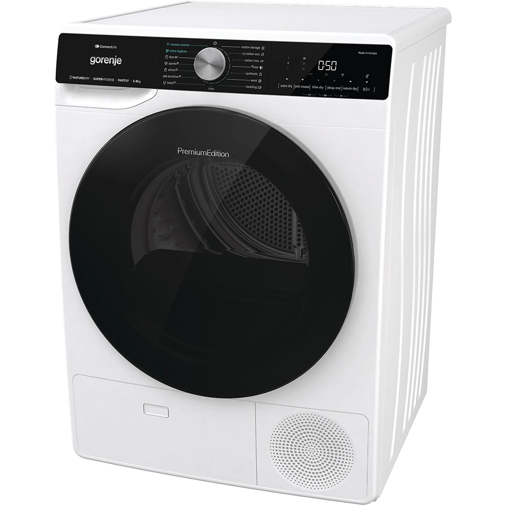 Uscator de rufe GORENJE DNS93, Pompa de caldura, 9 kg, 15 programe, Clasa C, Wi-Fi, alb