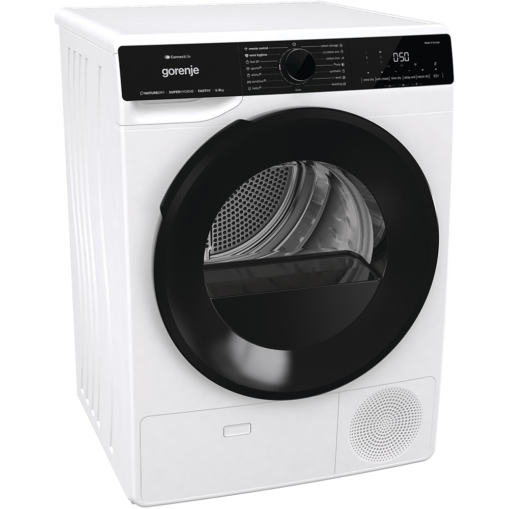 Uscator de rufe GORENJE DPNA92WIFI, Pompa de caldura, 9 kg, 15 programe, Clasa D, Wi-Fi, alb