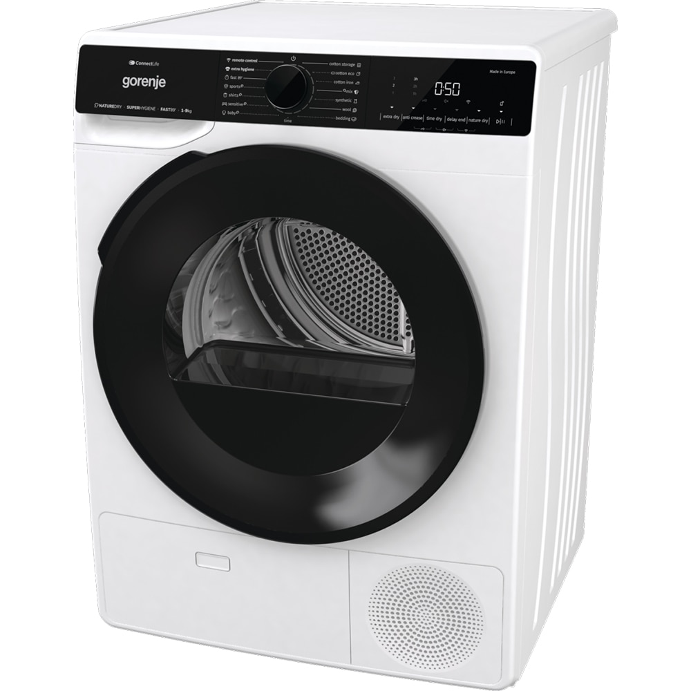 Uscator de rufe GORENJE DPNA92WIFI, Pompa de caldura, 9 kg, 15 programe, Clasa D, Wi-Fi, alb