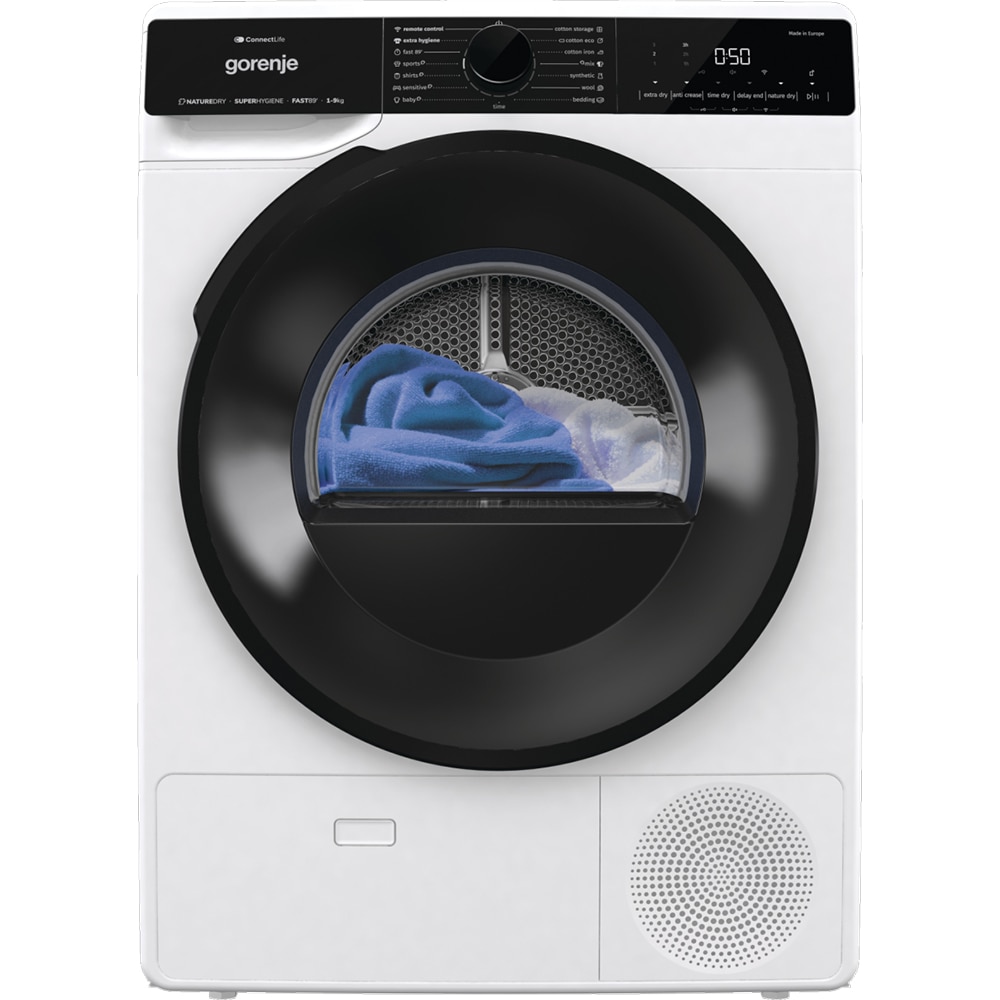 Uscator de rufe GORENJE DPNA92WIFI, Pompa de caldura, 9 kg, 15 programe, Clasa D, Wi-Fi, alb