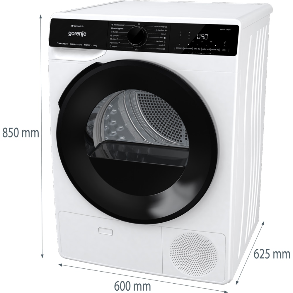 Uscator de rufe GORENJE DPNA92WIFI, Pompa de caldura, 9 kg, 15 programe, Clasa D, Wi-Fi, alb