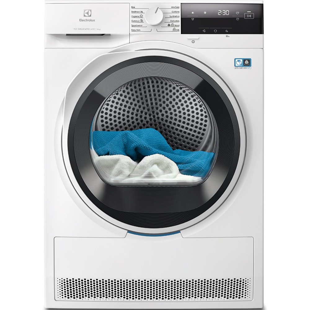 Uscator de rufe ELECTROLUX EW7D384AE, DelicateCare, Pompa de caldura, 8 kg, 12 programe, Clasa C, alb