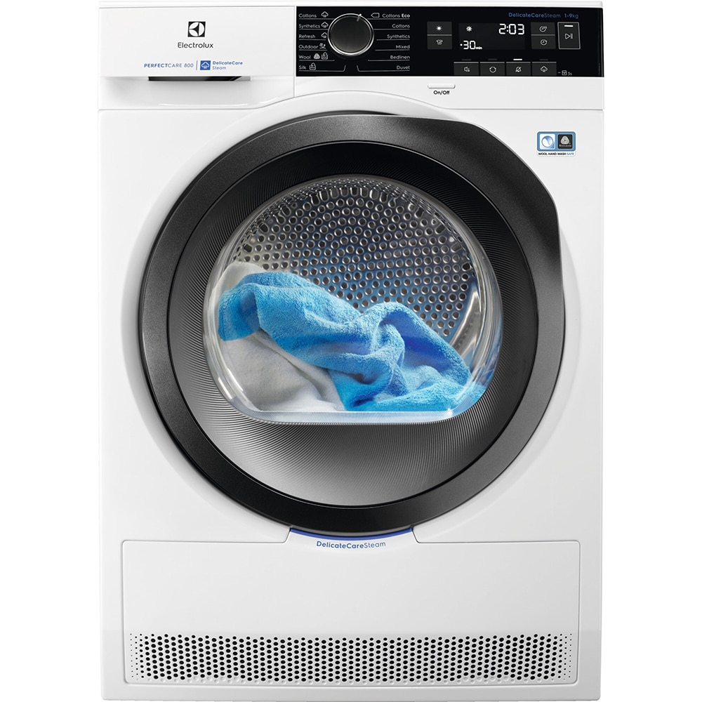 Uscator de rufe ELECTROLUX PerfectCare800 EW8HS259S, Pompa de caldura, 9kg, 12 programe, Clasa A++, alb