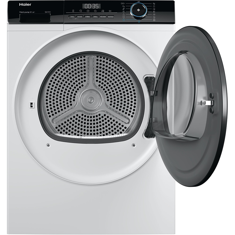Uscator de rufe HAIER HD90-A2939-S, Pompa de caldura, 9 kg, 15 programe, Clasa E, alb