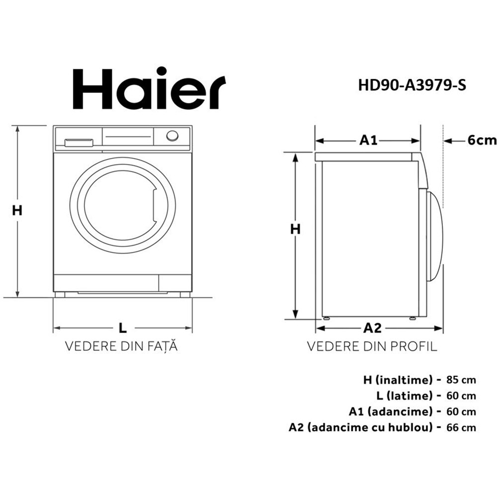 Uscator de rufe HAIER HD90-A3979-S, Pompa de caldura, 9 kg, 14 programe, Clasa A+++, alb