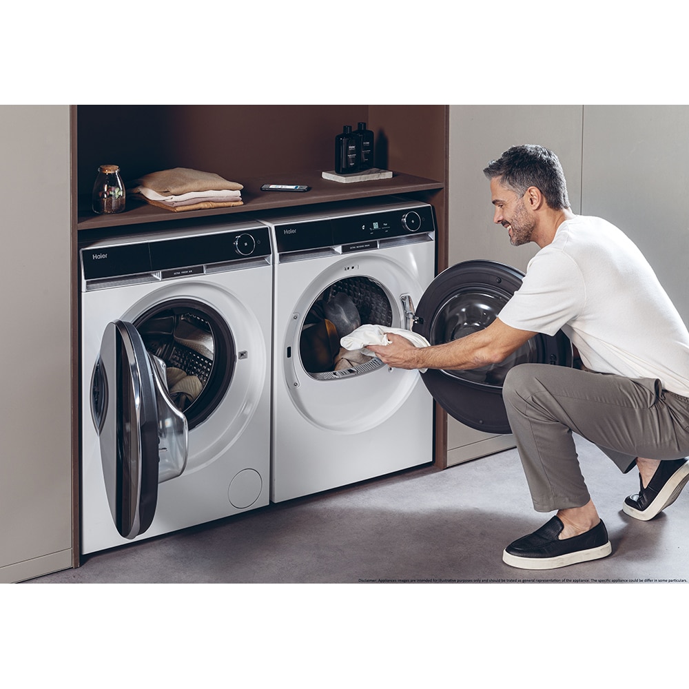 Uscator de rufe HAIER HD90-A3Q397U1-S, Pompa de caldura, 9 kg, 17 programe, Clasa C, Wi-Fi, alb