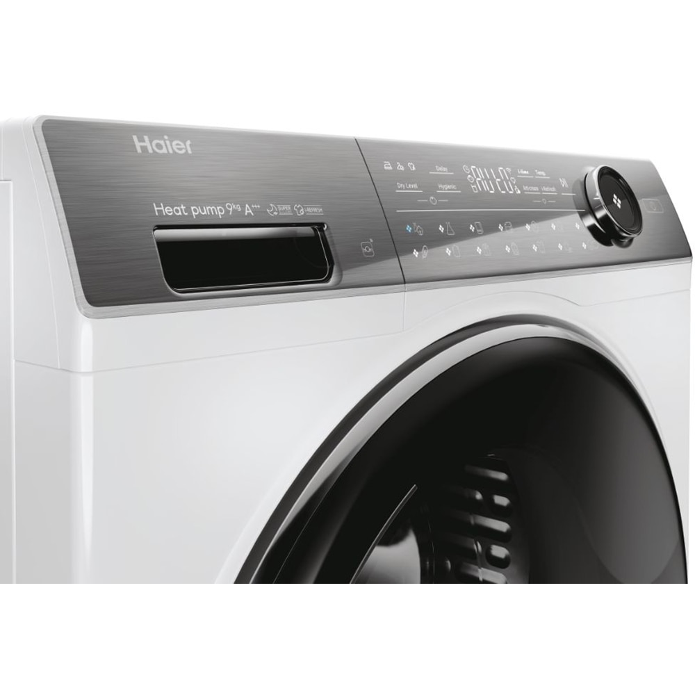 Uscator de rufe HAIER HD90-A3Q979U1, Pompa de caldura, 9 kg, 15 programe, Clasa C, Wi-Fi, alb