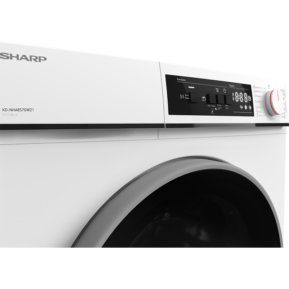 Uscator de rufe SHARP KD-NHA8S7GW21-EE, Pompa de caldura, 8 kg, 15 programe, Clasa A++, alb