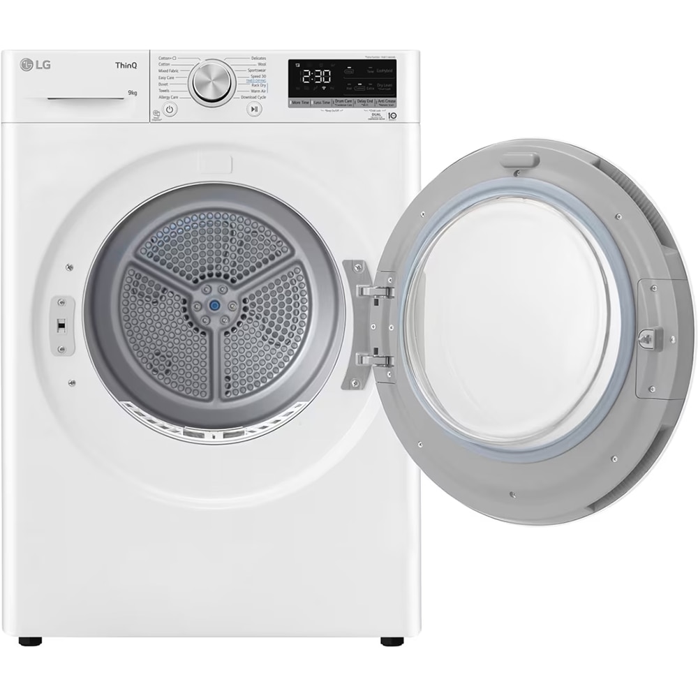 Uscator de rufe LG RH90V5AV6N, SmartThinQ, Condensare si pompa de caldura, 9 kg, 14 programe, Clasa D, alb