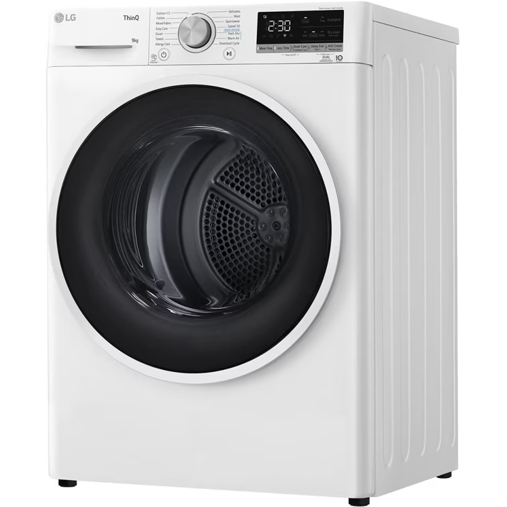 Uscator de rufe LG RH90V5AV6N, SmartThinQ, Condensare si pompa de caldura, 9 kg, 14 programe, Clasa D, alb